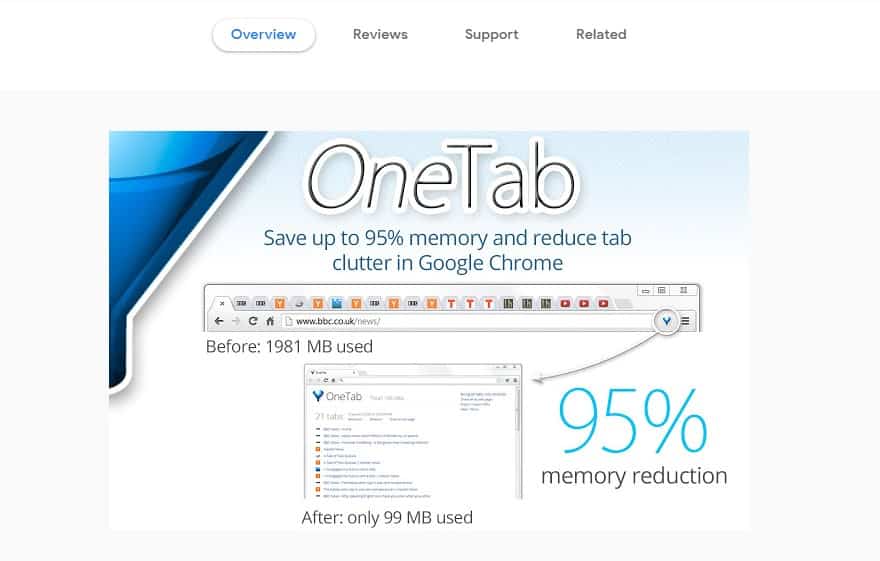 OneTab - meilleure extension Chrome