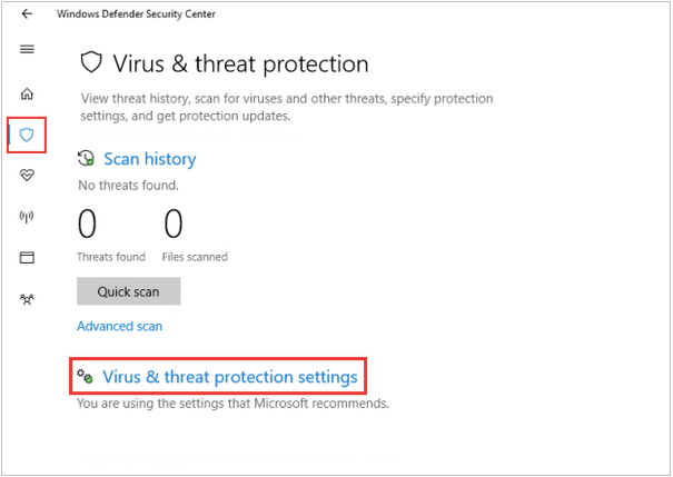 Paramètres de protection contre les virus et les menaces