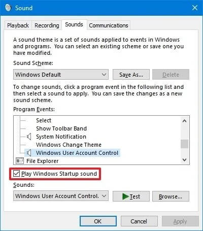 activer le son de démarrage dans Windows 10