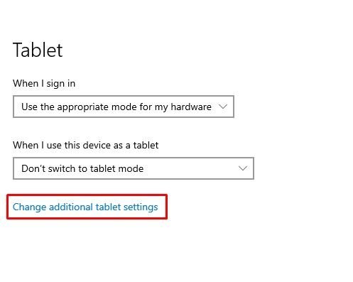 cliquez sur l'option Modifier les paramètres supplémentaires de la tablette.