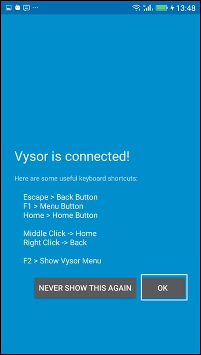 smartphone comme Vysor est connecté.