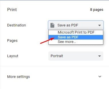 sélectionner l'option Enregistrer au format PDF.