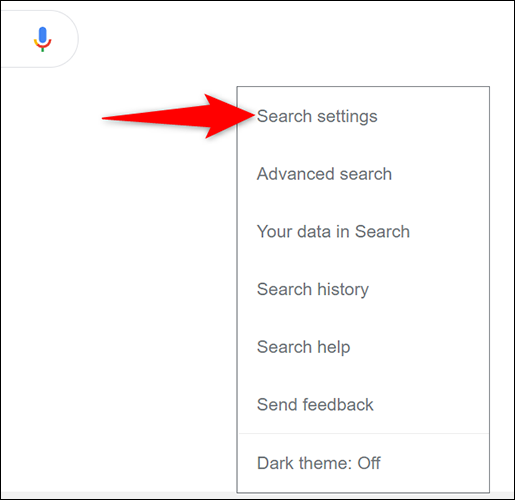 Sélectionnez "Paramètres de recherche" dans le menu "Paramètres" de la recherche Google sur ordinateur.