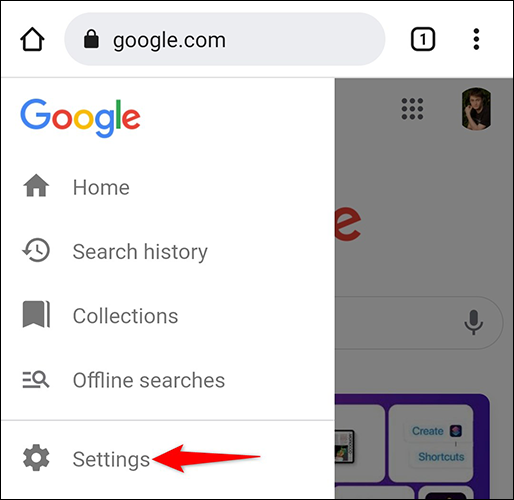Appuyez sur "Paramètres" dans le menu de la recherche Google sur mobile.