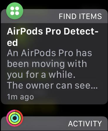 AirPods Pro détecté sur Apple Watch