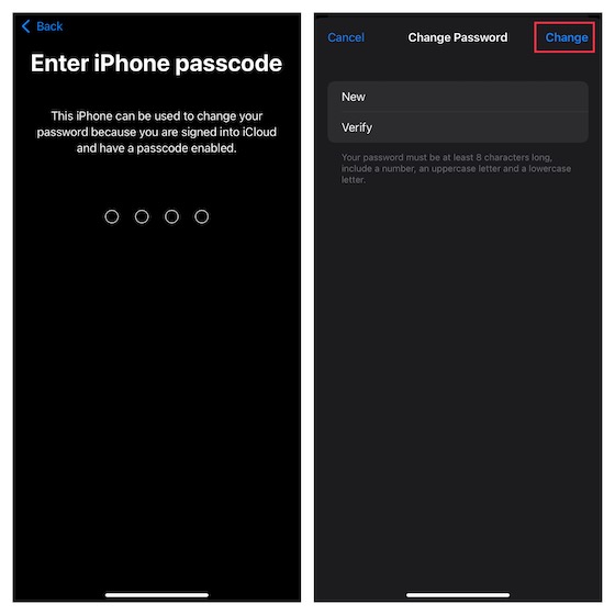 Confirmer les modifications du mot de passe de l'identifiant Apple