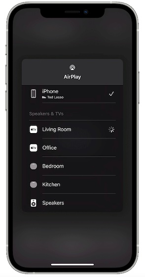 Choisissez un appareil compatible AirPlay dans le centre de contrôle 