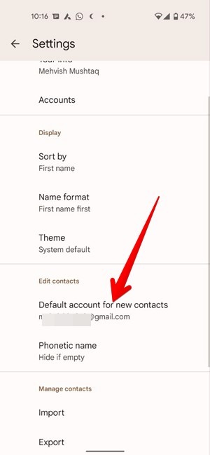 Emplacement de stockage des contacts par défaut Google Contacts Change