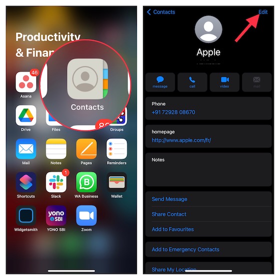 Modifier les contacts sur iPhone 