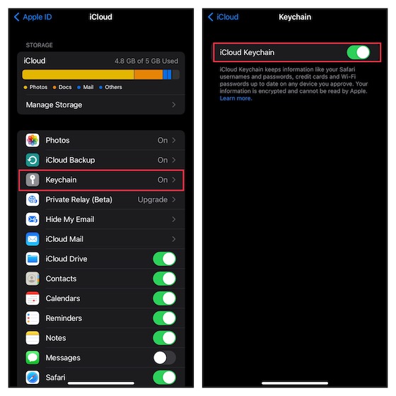 Activer le trousseau iCloud sur iPhone et iPad