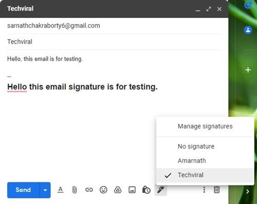sélectionnez la signature de l'e-mail