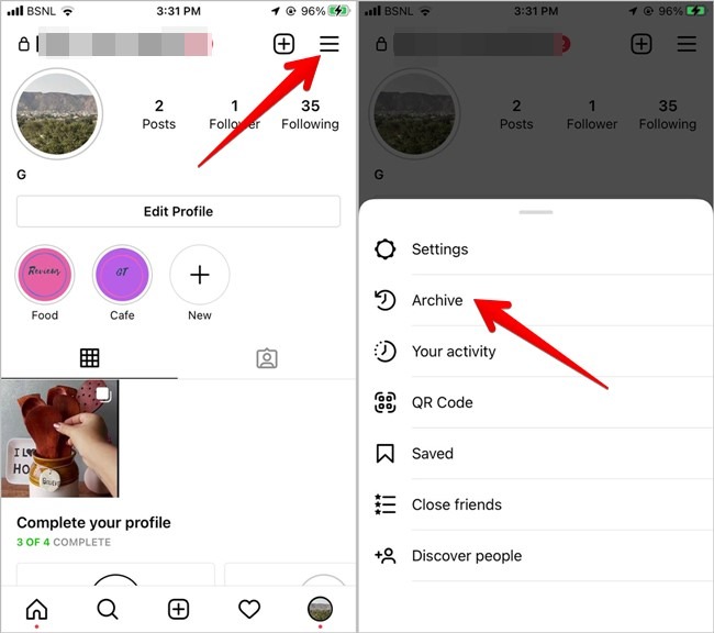 Instagram Supprimer la section des archives de photos