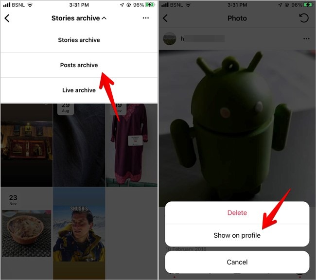 Instagram Supprimer la photo Désarchiver