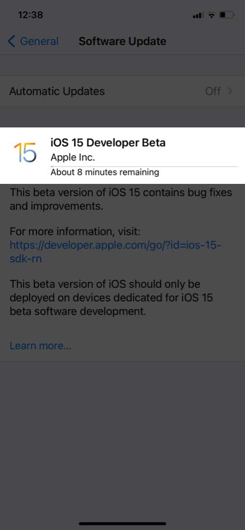 Installation de la version bêta du développeur iOS 15 sur iPhone