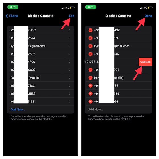 Gérer les contacts bloqués pour l'application Messages pour iOS