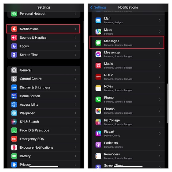Paramètres de notifications de messages sur iPhone et iPad