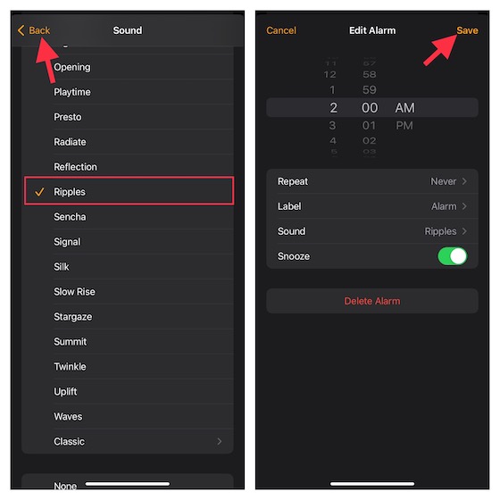 Enregistrer le son de l'alarme dans l'application Horloge pour iOS