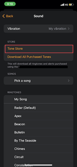 Sélectionnez Tone Store dans l'application Horloge