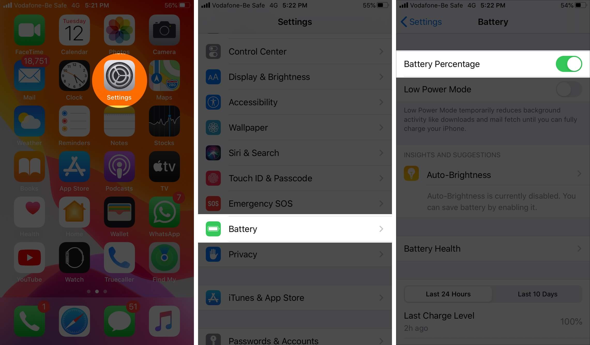 Afficher le pourcentage de batterie sur iPhone avec Touch ID