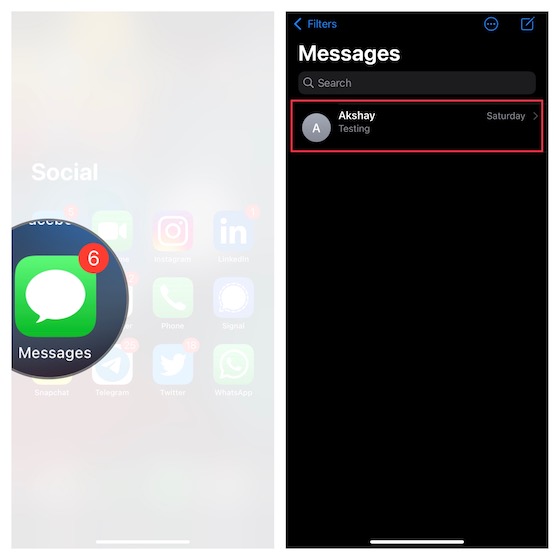Fil de conversation iMessage spécifique sur iOS