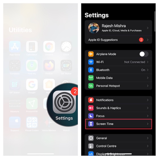 Appuyez sur Temps d'écran dans les paramètres iOS