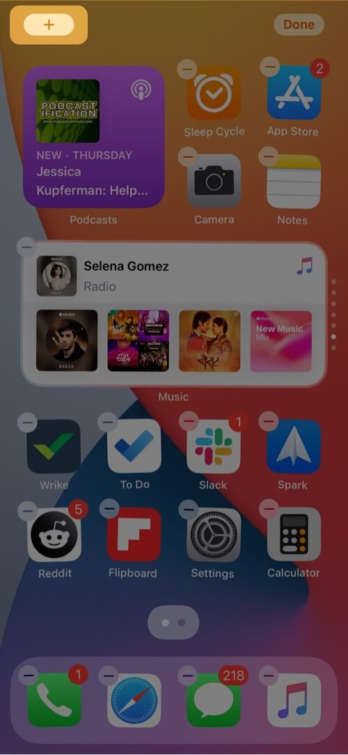 Appuyez sur l'icône + dans l'écran d'accueil de l'iPhone