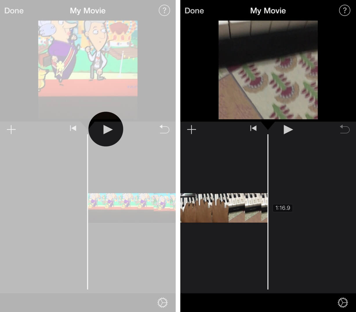 Appuyez sur Lecture pour démarrer les vidéos dans iMovie sur iPhone