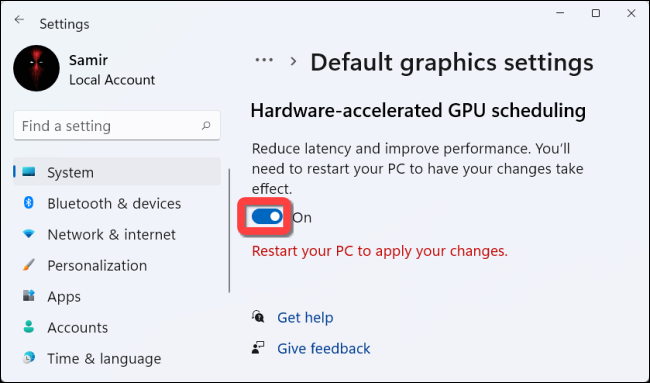 Activez pour activer la fonctionnalité "Hardware-Accelerated GPU Scheduling".