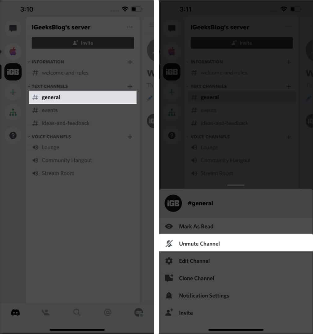 Réactiver les canaux de Discord sur iPhone