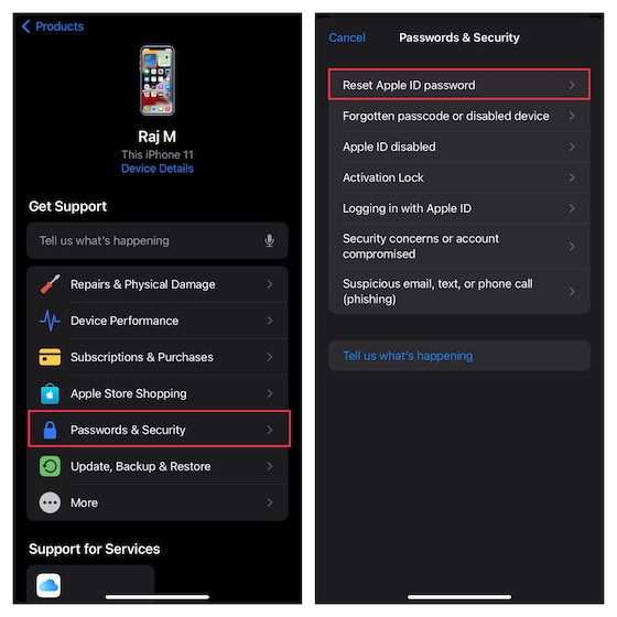 Utilisez l'application d'assistance Apple pour modifier le mot de passe de votre identifiant Apple 