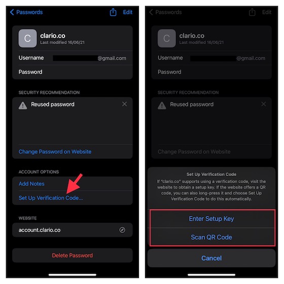Utiliser l'authentificateur de mot de passe intégré sur iOS et iPadOS