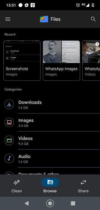 Fichiers d'applications du gestionnaire de fichiers Android
