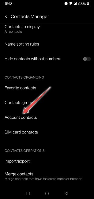 Modifier les contacts de compte par défaut Contacts de compte mobile