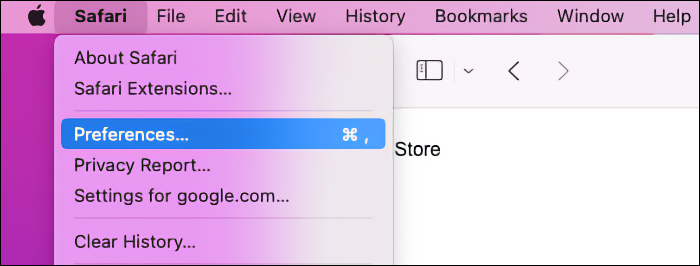 Menu Préférences Safari sur macOS