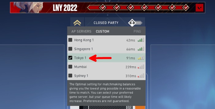 Exitlag Serveur Valorant sélectionné 1
