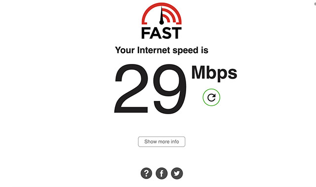 capture d'écran du test de vitesse internet fastdotcom