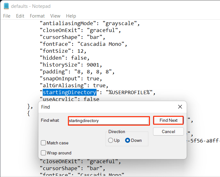 Bloc-notes Modifier le texte de recherche Json