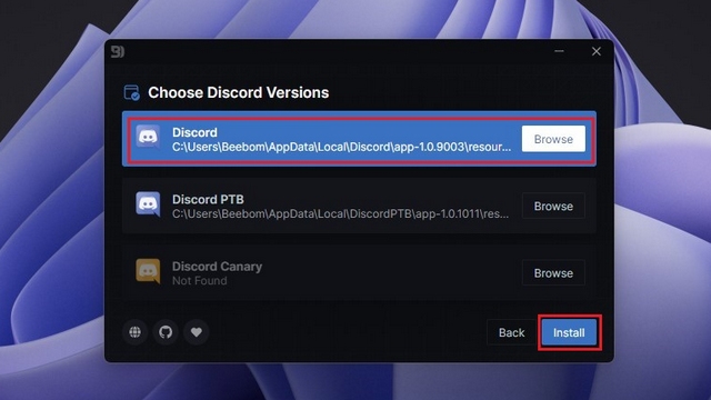 choisissez la version discord pour installer les thèmes Discord