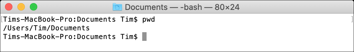 Commande de terminal macOS pwd