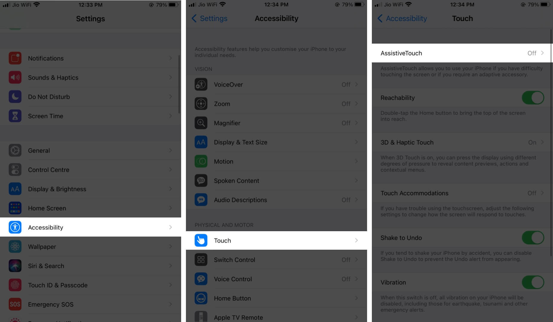 Appuyez sur Accessibilité puis Touchez puis Assistive Touch sur iPhone