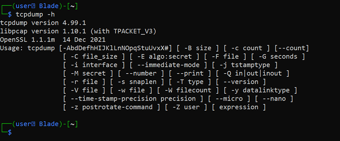 Commande d'aide Tcpdump