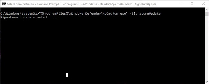 Utiliser la mise à jour de la signature de l'invite de commande Windows Defender
