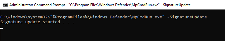 Mise à jour de la ligne de commande 06 de Windows Defender Windows Defender