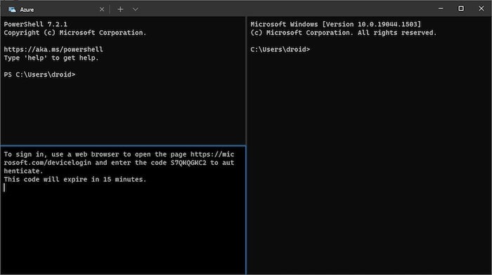 Volet partagé du terminal Windows