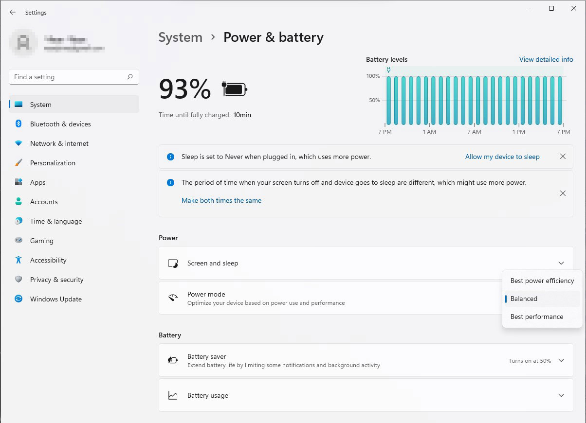 win11 vérifier le réglage de l'alimentation