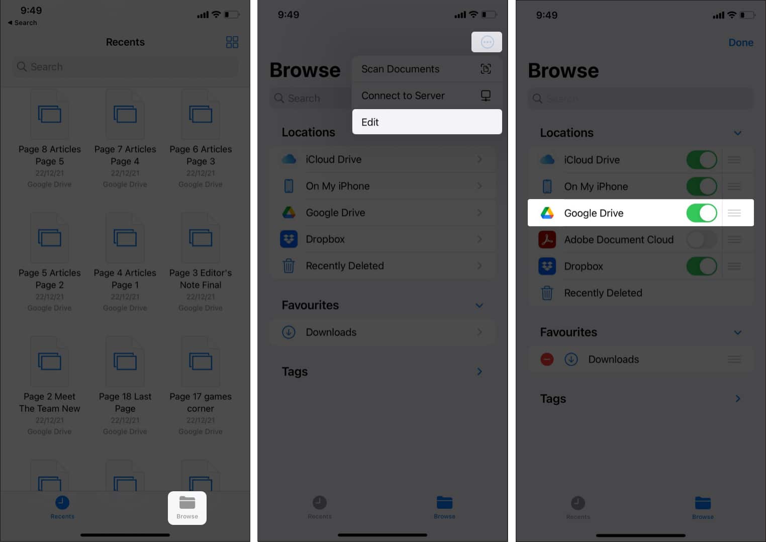 Activer Google Drive dans Fichiers sur iPhone