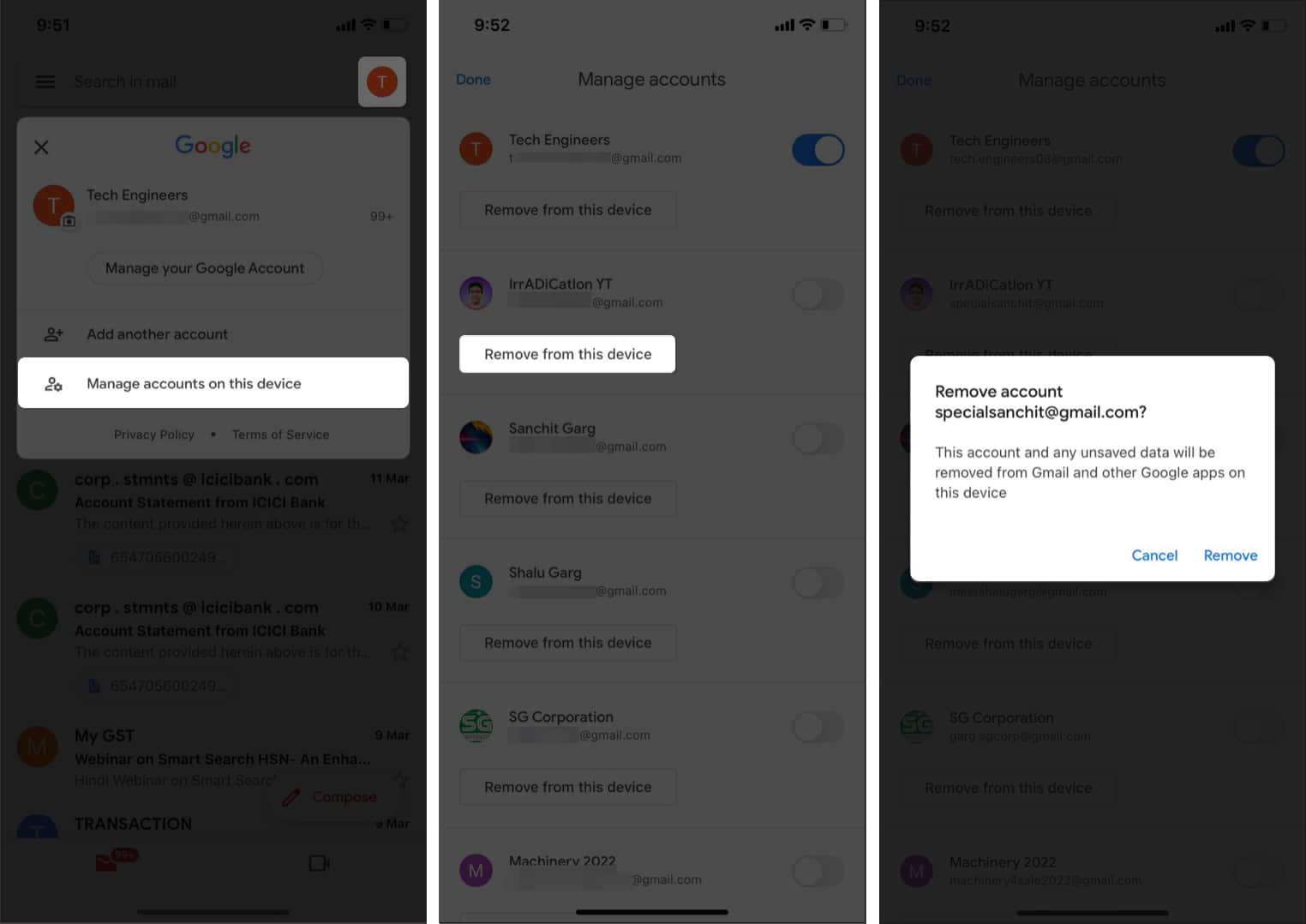 Supprimer des comptes Google dans Drive à partir de l'application Gmail