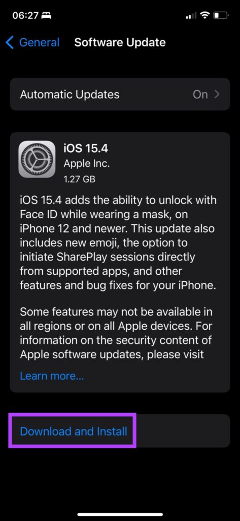 Mise à jour iOS 15.4