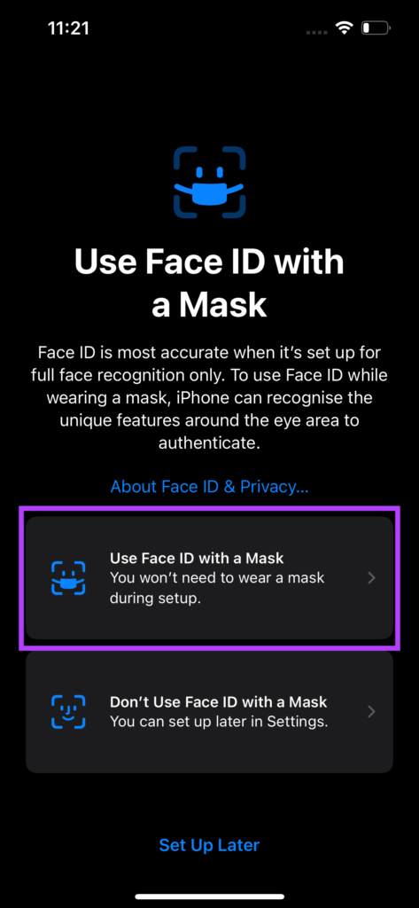 Enregistrer Face ID avec masque