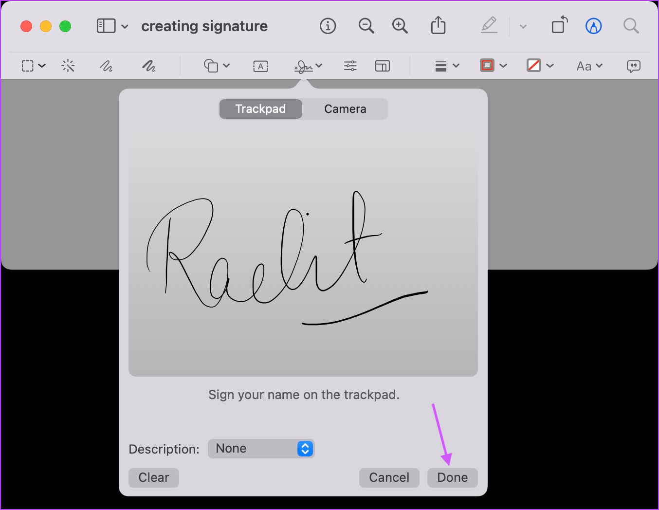 Créez votre signature à l'aide du trackpad 2